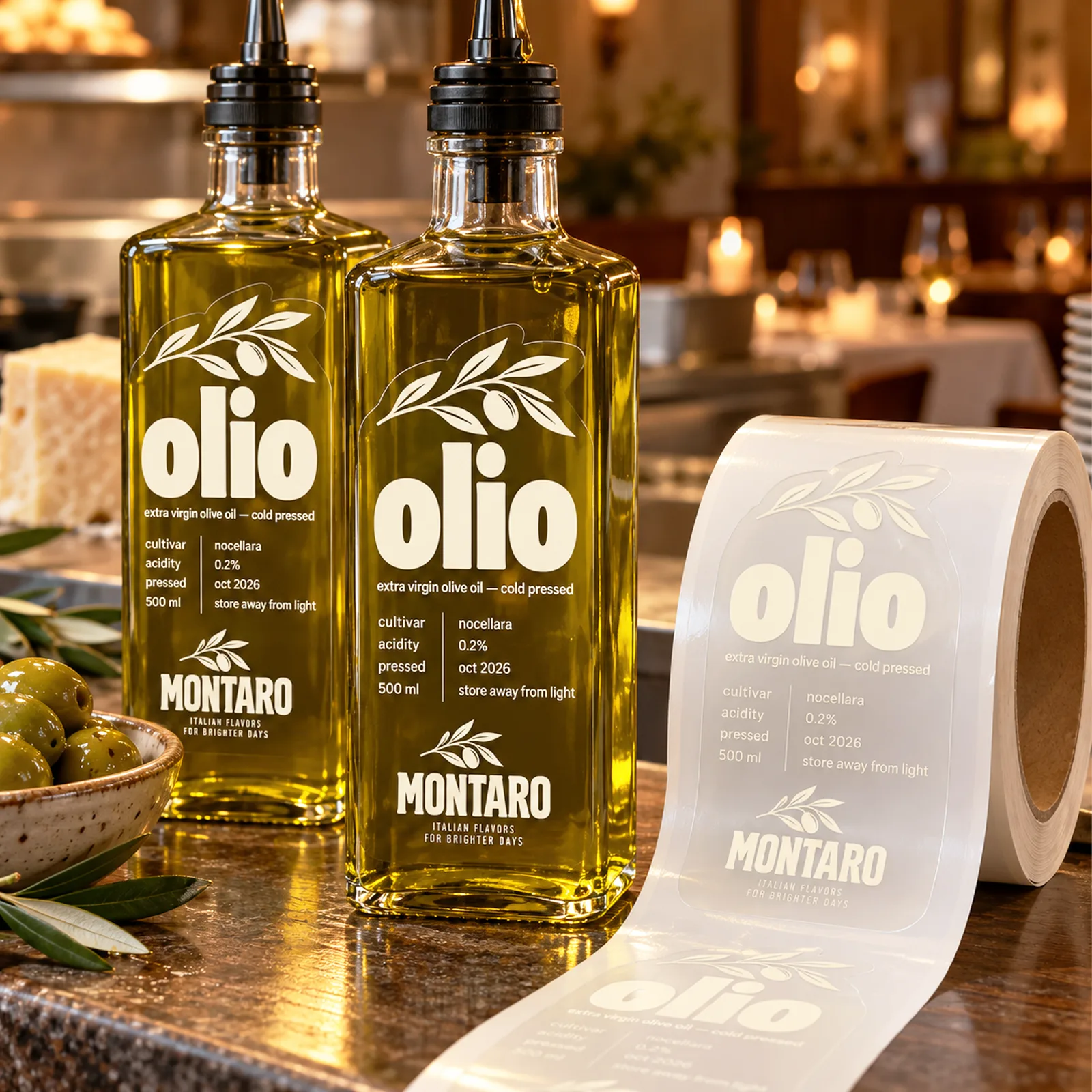 Clear labels for bottles and oils – olive oil bottle label