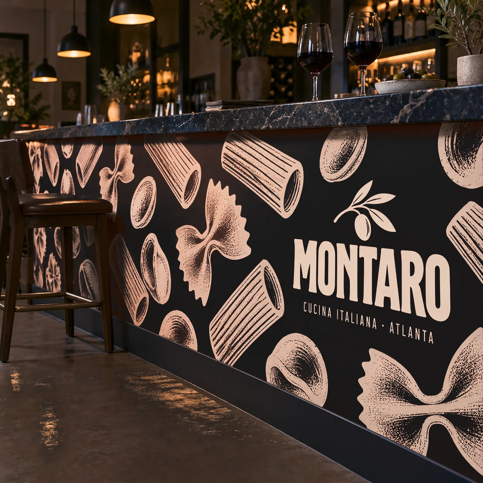 Adhesive vinyl for restaurant interiors – printed bar front