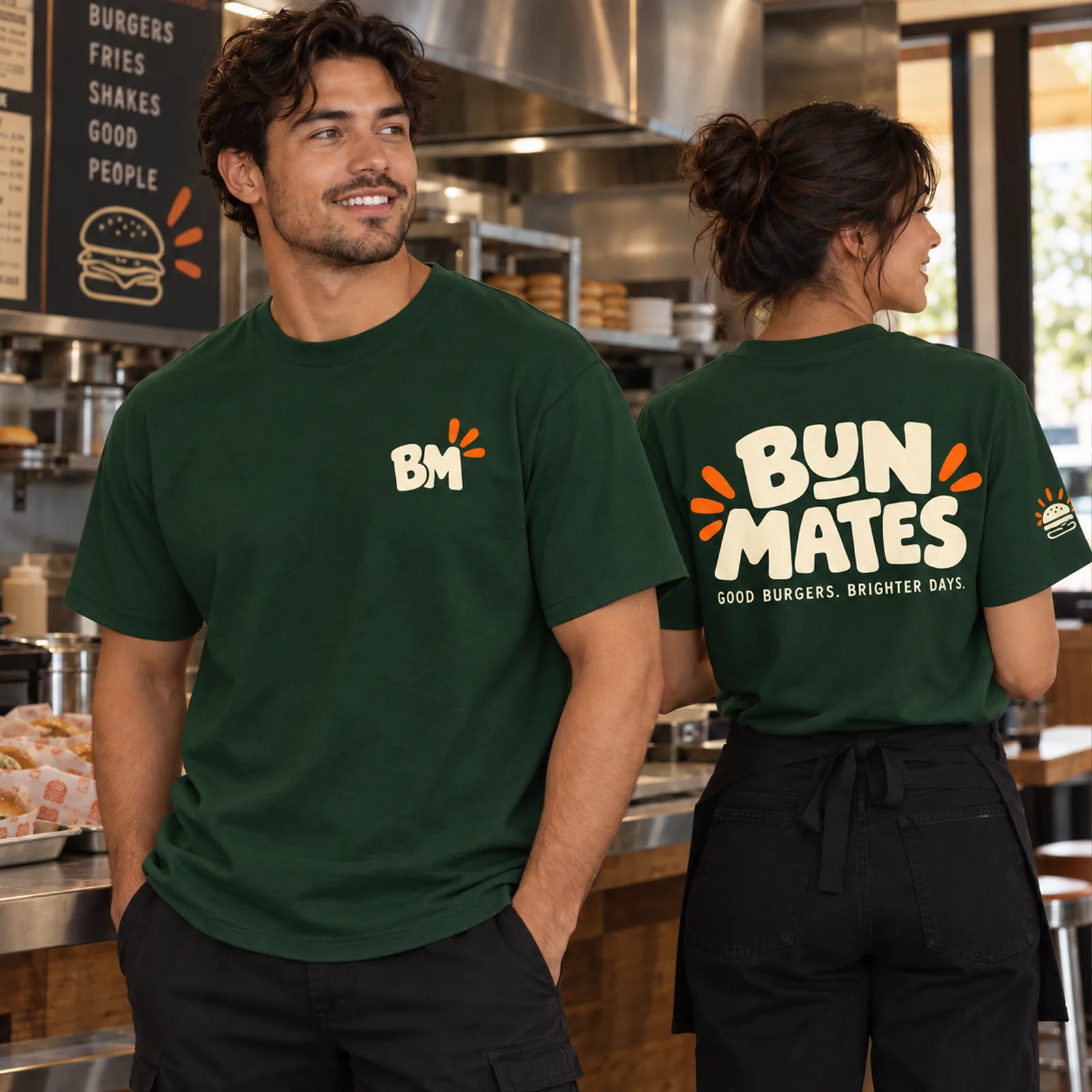 Light t-shirts for restaurant staff – branded tees on a burger crew